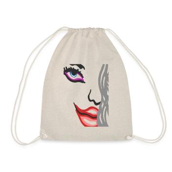 Art Face - Model Portrait Face with Red Lips - Drawstring Bag - nature - Front