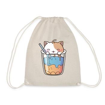 Kawaii Cute Happy Colorful Cat Drinking Bubble Tea - Drawstring Bag - nature - Front