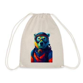 WPAP Style Animals - Polar Bear in Diving Suit Breathing Apparatus - Drawstring Bag - nature - Front