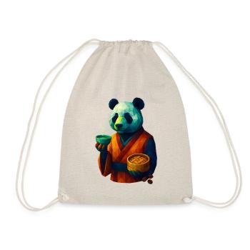 WPAP Style Animals - Panda Bear in Kimono Drinking Tea - Drawstring Bag - nature - Front