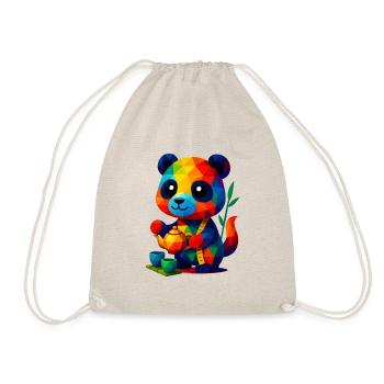 WPAP Polygon Kawaii Style Animals Baby Panda Teacup - Drawstring Bag - nature - Front