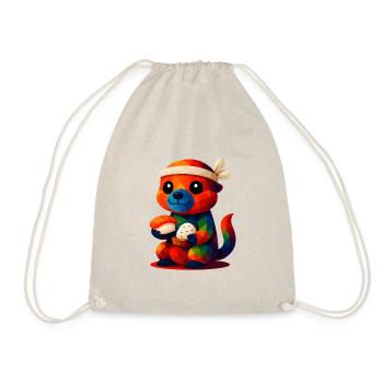 Polygon Kawaii Stil Tiere Baby Otter Sushi Meister - Turnbeutel - Natur - Vorne