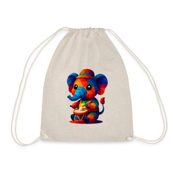 WPAP Polygon Kawaii Animal Style Baby Elephant Drum - Drawstring Bag - nature - Front