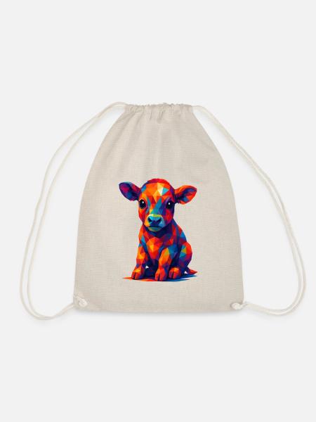 WPAP Polygon Kawaii Stil Tiere Baby Kälbchen Kuh - Turnbeutel - Natur