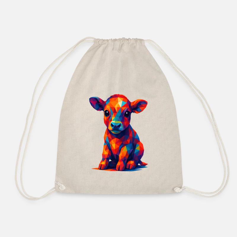WPAP Polygon Kawaii Stil Tiere Baby Kälbchen Kuh - Turnbeutel - Natur