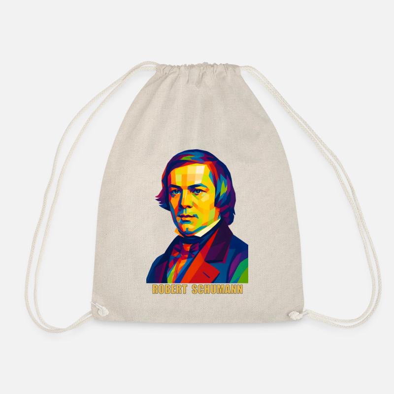 WPAP Polygon Portrait Robert Schumann Composer - Drawstring Bag - nature