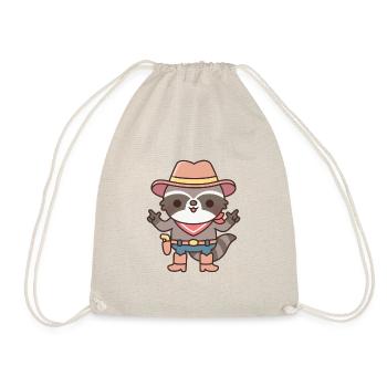 Mignon Cowboy Raccoon avec des pistolets à doigts - Sac de sport léger - nature - Devant