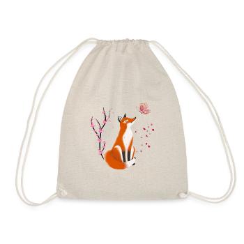 Fox Animal Fox with Flowers and Butterflies - Drawstring Bag - nature - Front