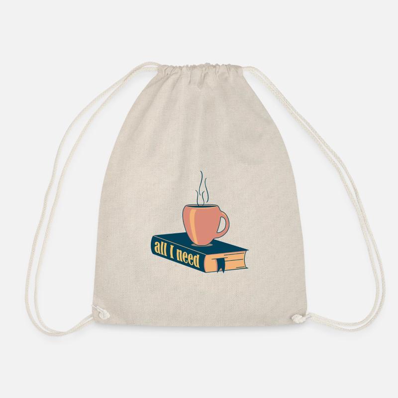 Hot drink with book "all I need" - Drawstring Bag - nature
