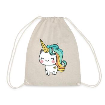 Kawaii Cute Happy Unicorn - Drawstring Bag - nature - Front