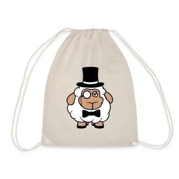 Schaf Herr Gentleman Zylinder Hut Monokel Brille - Turnbeutel - Natur - Vorne