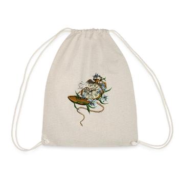 Broken pocket watch with wings and lilies - Drawstring Bag - nature - Front