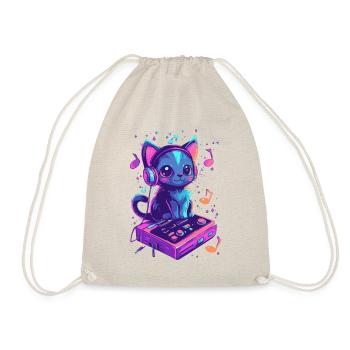 Cute cat with headphones listening to music - Drawstring Bag - nature - Front