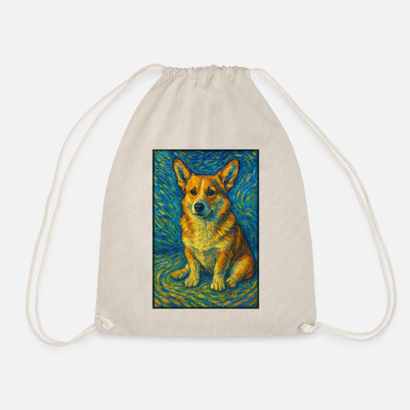 Corgi in the whirl - Drawstring Bag - nature