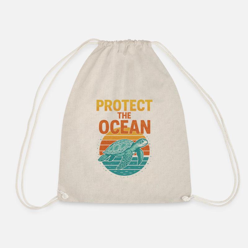 Protect the Sea Turtle - Drawstring Bag - nature