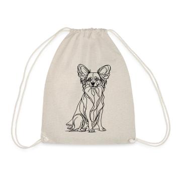 Papillon Hund - Line Art Design - Turnbeutel - Natur - Vorne