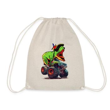 Monstertruck mit Dino T-Rex Dinosaurier Geschenk - Turnbeutel - Natur - Vorne