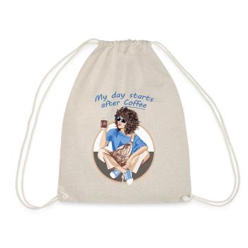 My day starts after coffee - Drawstring Bag - nature - Front