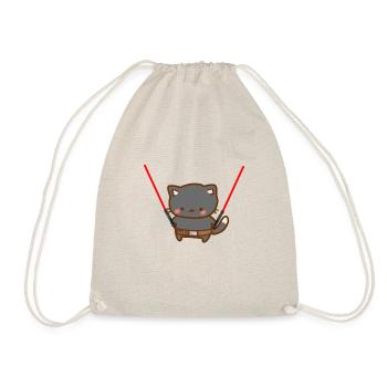 Cute cat with red lightsabers and a gür - Drawstring Bag - nature - Front