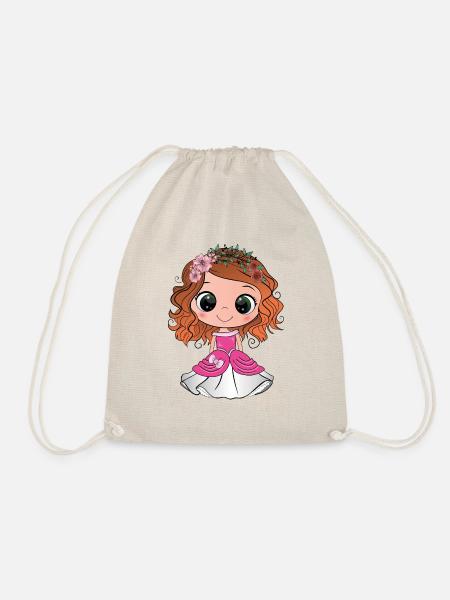 Red-haired princess with green eyes and a pink dress - Drawstring Bag - nature