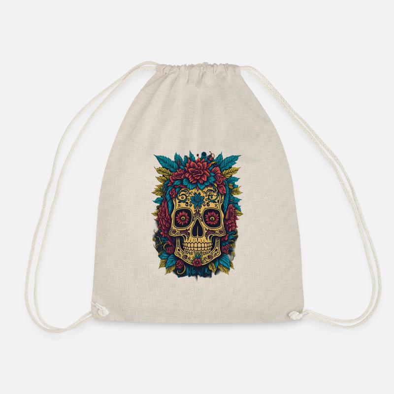 Totenkopf mit Blumen Gothic Cool - Turnbeutel - Natur