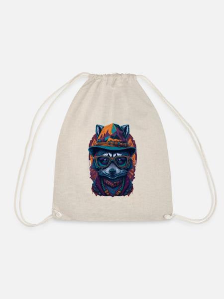 Cute raccoon with hat and funny glasses - Drawstring Bag - nature