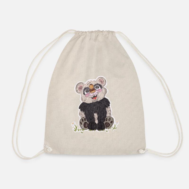 Panda and Bee - Drawstring Bag - nature
