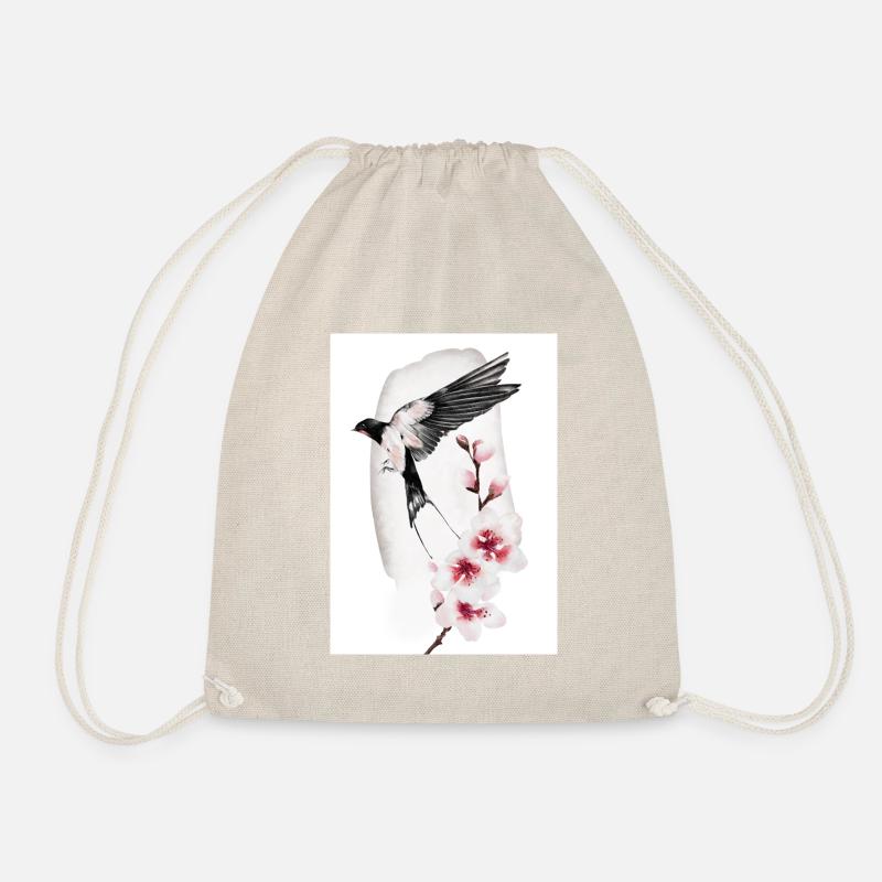 Japan swallow and bamboo - Drawstring Bag - nature