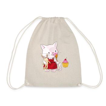 Katze Kätzchen Naschkatze Bäckerin Cupcake Kuchen - Turnbeutel - Natur - Vorne