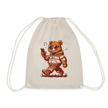 Cool urban bear with hoodie and smartphone - Drawstring Bag - nature - Front
