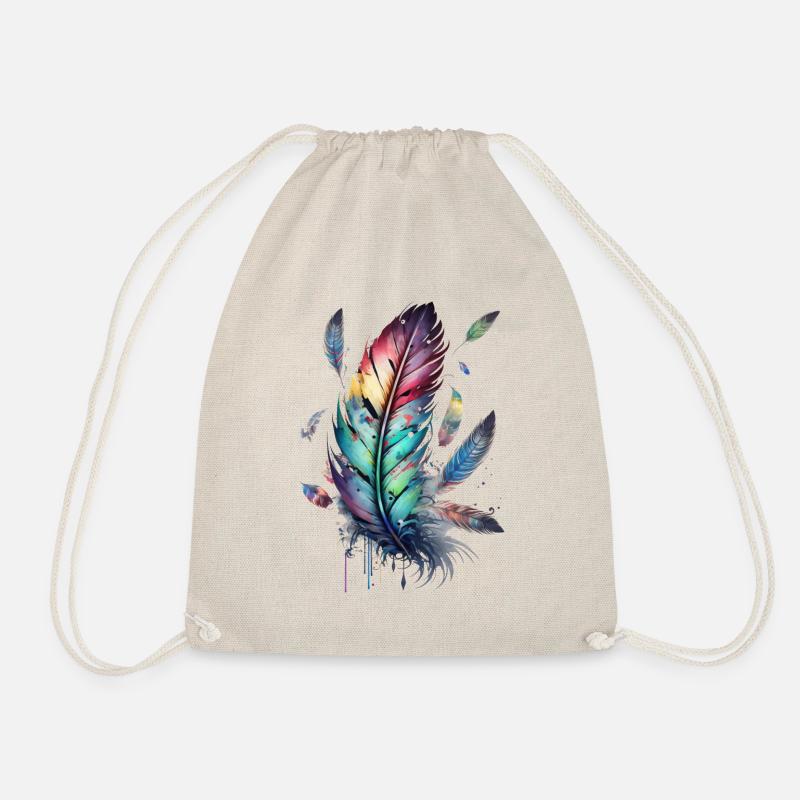 Federn, Boho, Ethno, Style, Muster Tribal Indianer - Turnbeutel - Natur