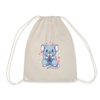 Kawaii Rat Baby Mouse Boba Tea Bubble Tea Girl - Drawstring Bag - nature - Front