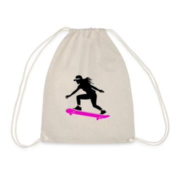 Skateboarding Woman Symbol Skateboard - Drawstring Bag - nature - Front