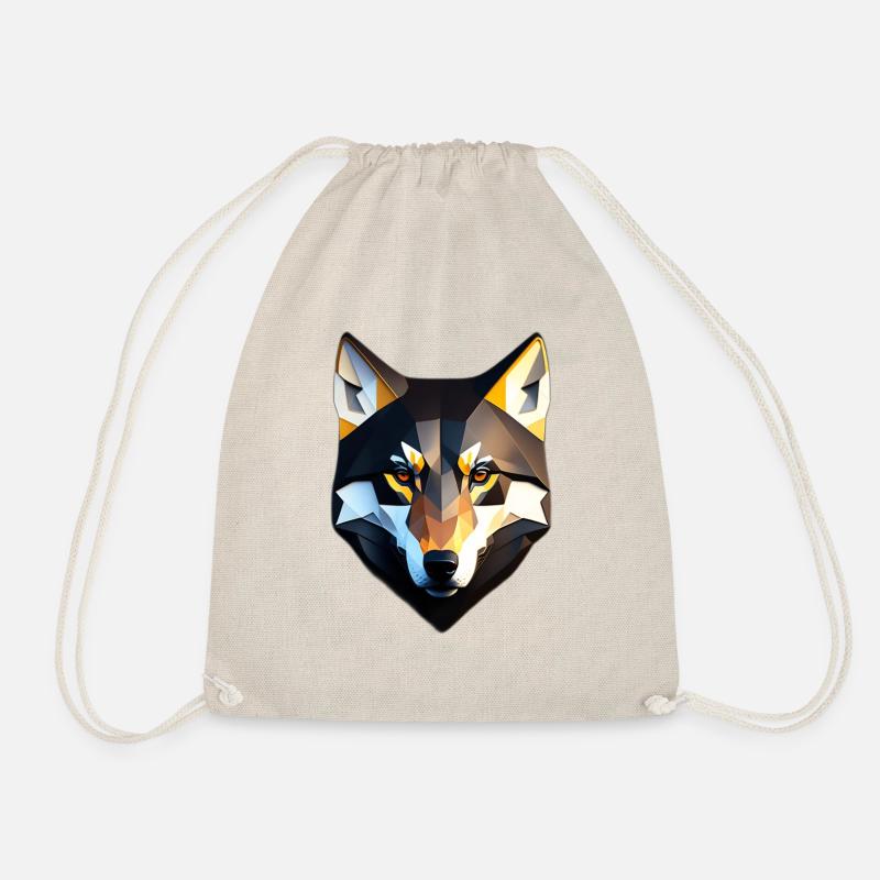 Low Poly Wolf Gesicht Design - Turnbeutel - Natur