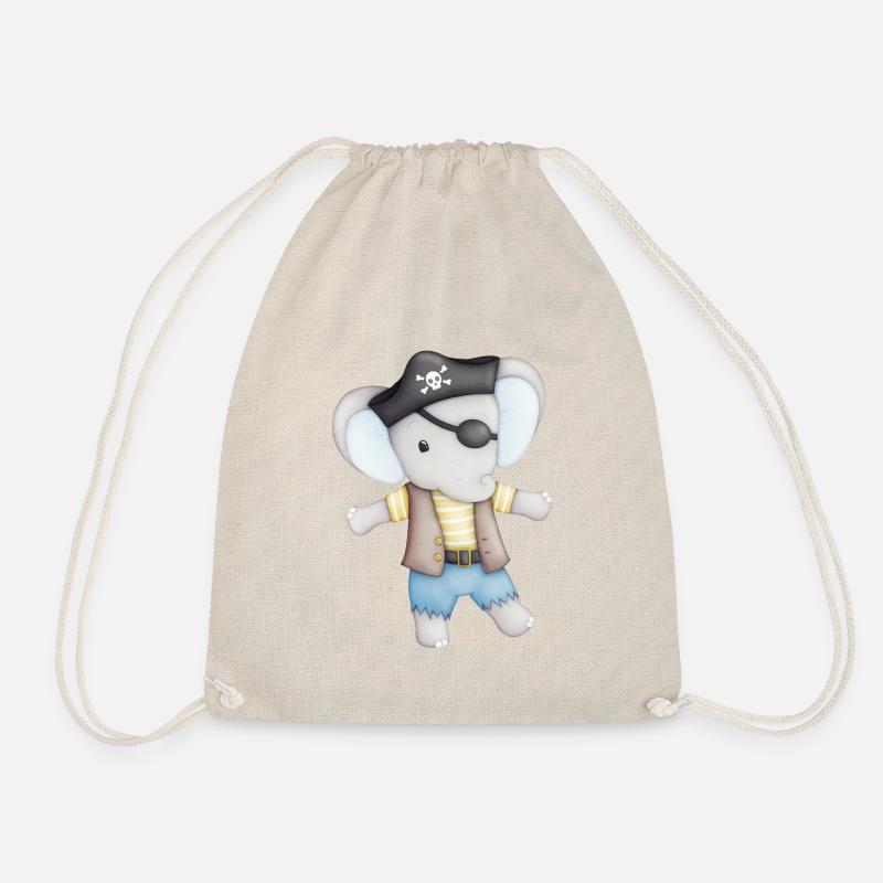 cute elephant as a pirate - Drawstring Bag - nature