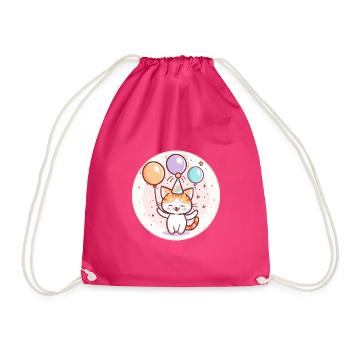 Cat Birthday Comic - Drawstring Bag - fuchsia - Front