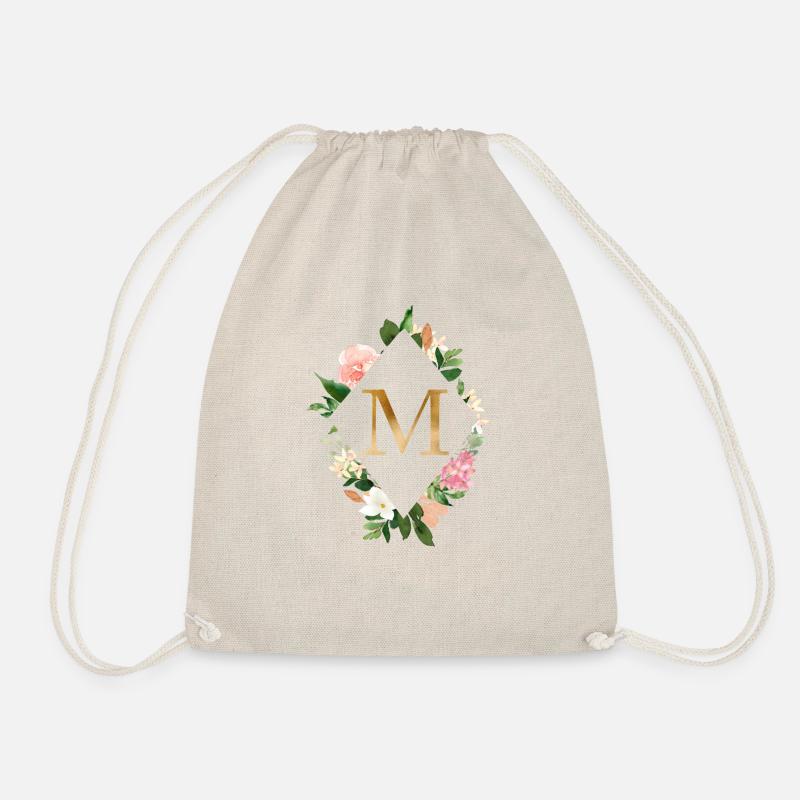 Customizable Monogram M - Drawstring Bag - nature