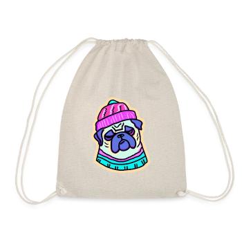 80er Hip Hop Mops Hund Geschenk Winter - Turnbeutel - Natur - Vorne