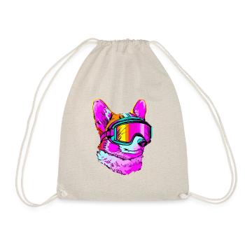 Corgi Ski Synthwave Hund Geschenk Pop Art - Turnbeutel - Natur - Vorne
