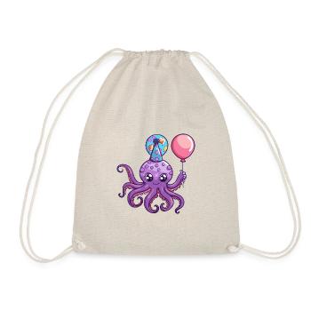 Oktopus Geburtstag Baby - Turnbeutel - Natur - Vorne