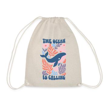 The Ocean Is Calling - Retro Whale Boho Flowers - Drawstring Bag - nature - Front