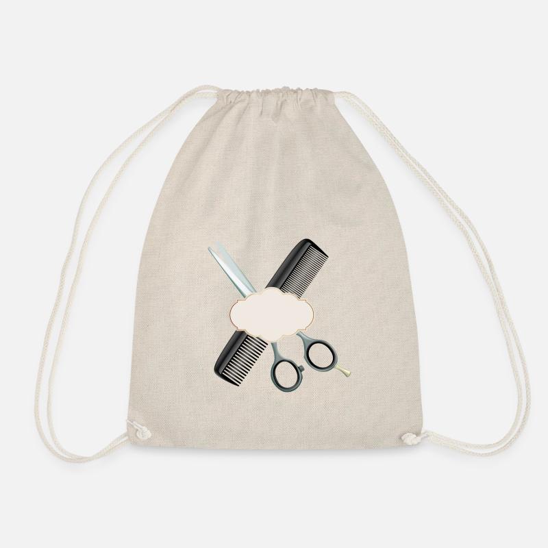 Hairdressing scissors with comb and label - Drawstring Bag - nature