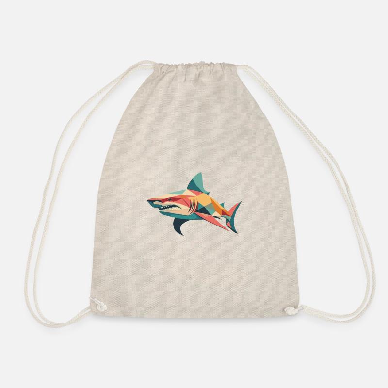 Geometric Shark - Drawstring Bag - nature
