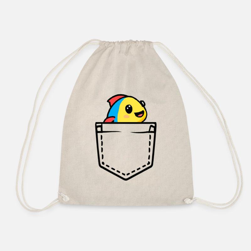 Pishi the fish in the pocket! - Drawstring Bag - nature