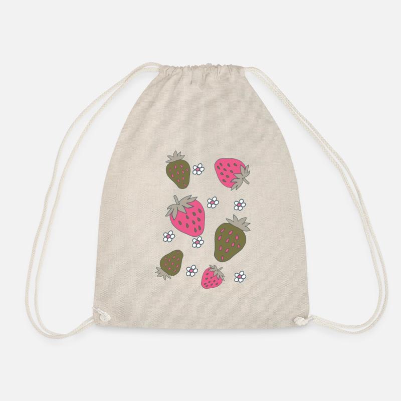 Strawberries Pink Green - Drawstring Bag - nature