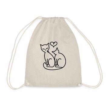 Katzen Liebe Herz Line Art Geschenkidee - Turnbeutel - Natur - Vorne