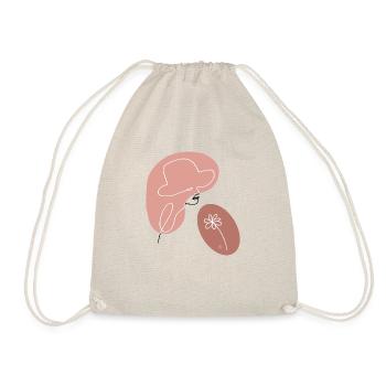 "Lady with Flower", Boho Line Art Design, "Faces" - Drawstring Bag - nature - Front