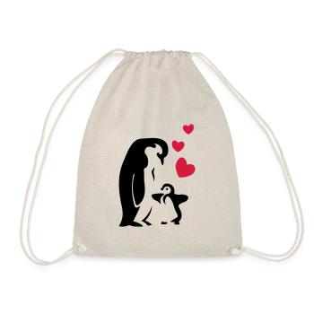 Pinguin Papa / Mama - Baby - Turnbeutel - Natur - Vorne