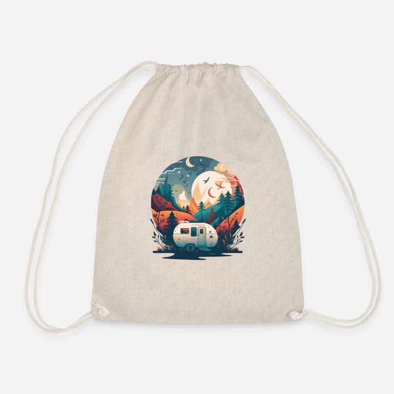 Caravans,Campers in the mountains with moonlight - Drawstring Bag - nature