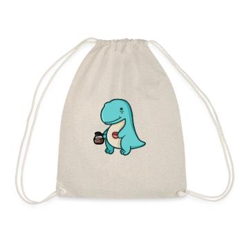 hugadino dino with coffee addiction, cute dinosaur - Drawstring Bag - nature - Front